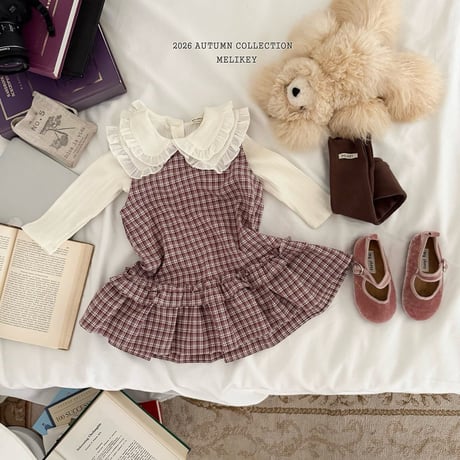 melikey/104. check fril one-piece JS-JM