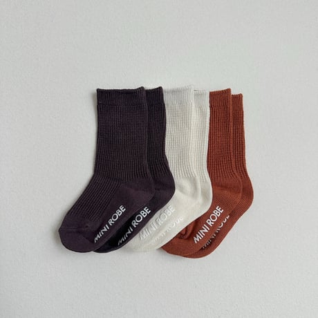 minirobe/47. Basic Waffle Socks 3Set XS-M