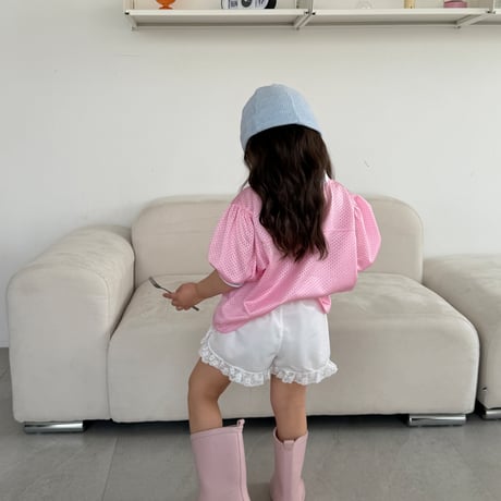ellymolly/107. mesh puff v neck T-shirt 5-11