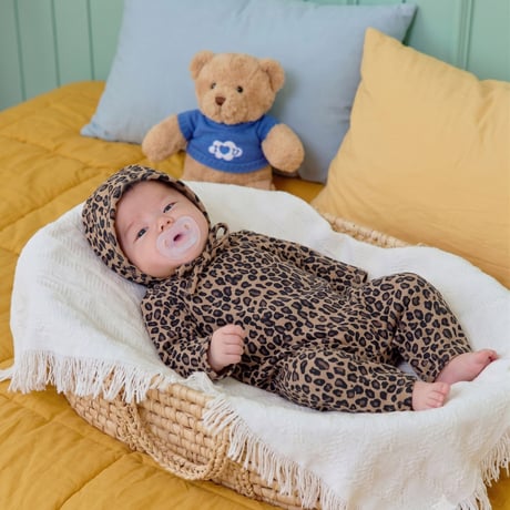 oottbebe/15. (bebe) little leopard FullBody suit bonnet set S(0-6M)-M(6-12M)