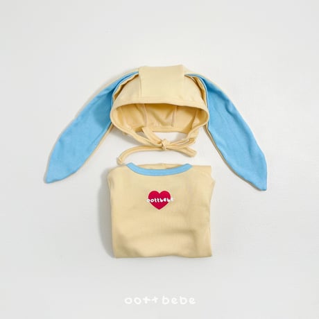 oottbebe/3. modal heart suit + rabbit bonnet set S(0-6M)-M(6-12M)