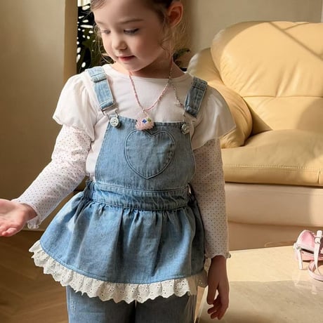 aiai/13. lovely heart denim overalls 90-130