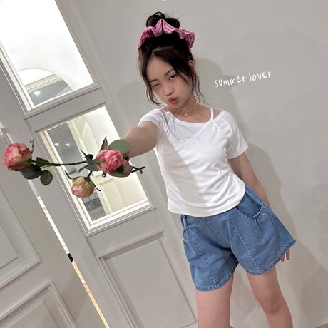 matilda/155. denim shirring half pants 5-13