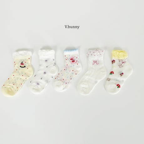 vbunny/86. flower dot socks set M(130-150)-XL(180-210)