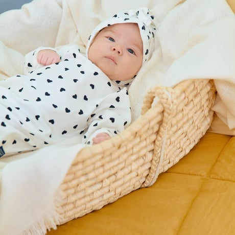 oottbebe/4. (bebe) peuty heart FullBody suit bonnet set S(0-6M)-M(6-12M)