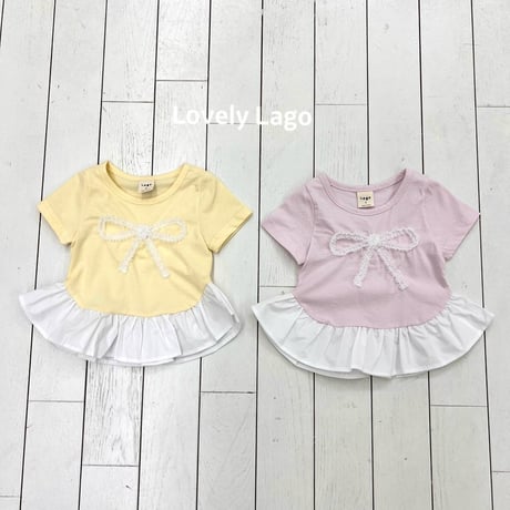 lago/18. lace ribbon T-shirt S-JS