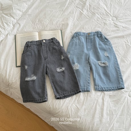 ninibello/115. damage ice denim pants XS-XL