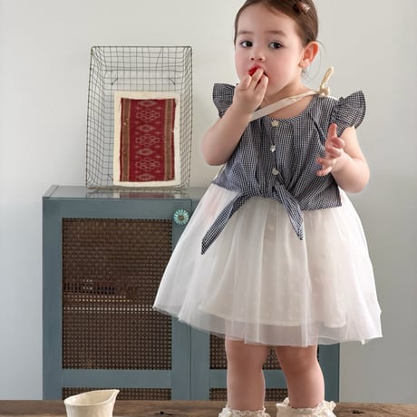 aiai/40. check syasya bollero one-piece S(6M-2Y)-XL(4-5Y)