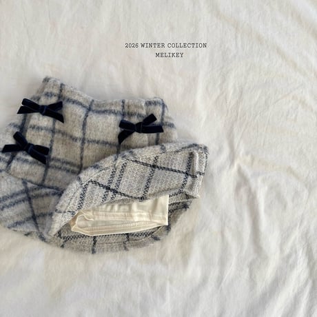 melikey/80. check ribbon fril skirt JS-JM