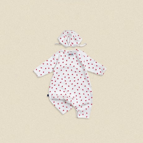 oottbebe/4. (bebe) peuty heart FullBody suit bonnet set S(0-6M)-M(6-12M)