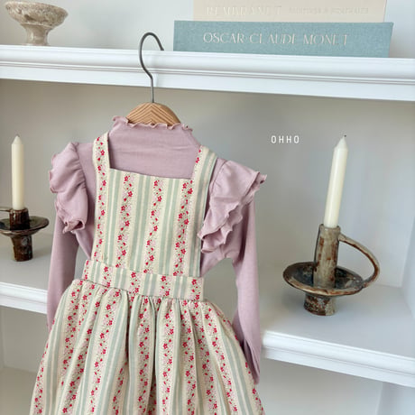 ohho/5. roze embroidery overalls skirt S-2XL