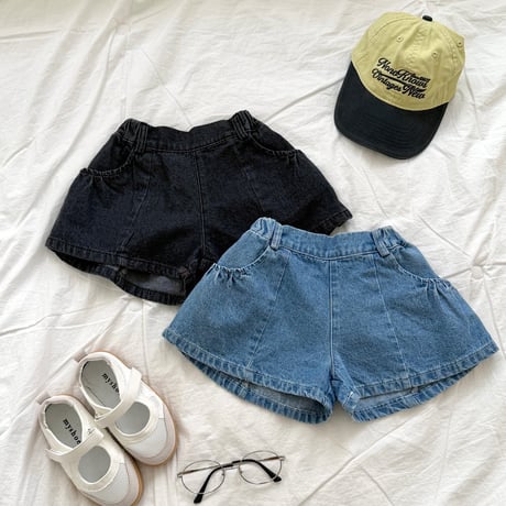 matilda/155. denim shirring half pants 5-13