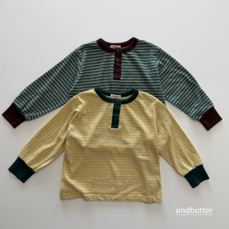 andbutter/31. Stripe Henley T-Shirt S-XL