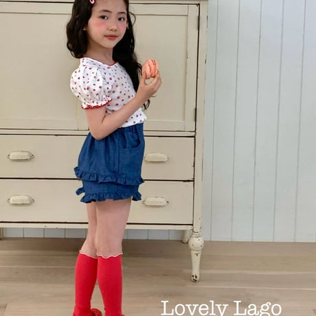 lago/24. flower fril denim pants S-JS