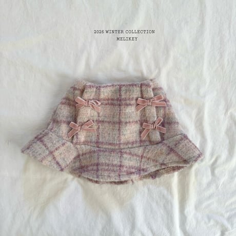 melikey/80. check ribbon fril skirt JS-JM