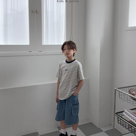 owen/80. mention stripe half t T-shirt JS-JXL