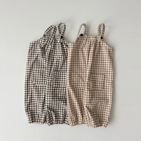 onu/29. check shirring overalls  BABY(12M)-M(4-5Y)