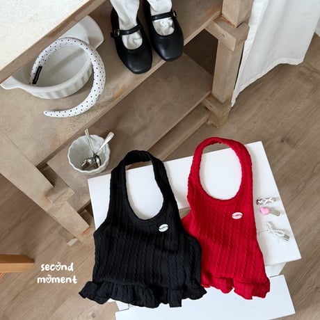 secondmoment/82. twist holter neck knit XS-XL