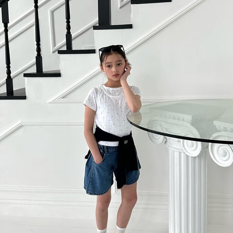 matilda/129. pleated denim half pants 5-13