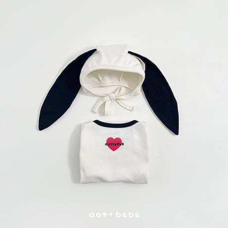 oottbebe/3. modal heart suit + rabbit bonnet set S(0-6M)-M(6-12M)
