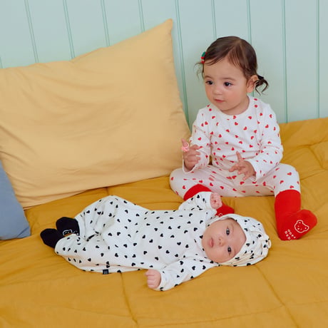 oottbebe/4. (bebe) peuty heart FullBody suit bonnet set S(0-6M)-M(6-12M)