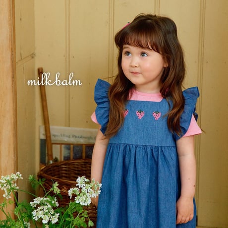 milkbalm/17. strawberry denim one-piece XS-XL