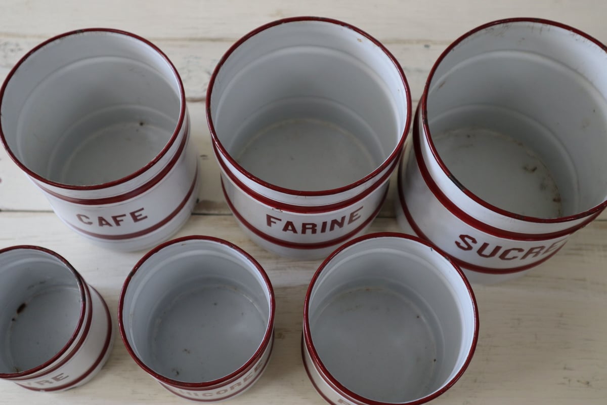 フランス　希少エトワール社　アンティーク　ホーロー　キャニスター 6個セット 6個セット) フランス アンティーク ETOILE エトワール ホーロー