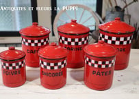 フランスから入荷♪アンティークキャニスター６客（rouge＆damier）