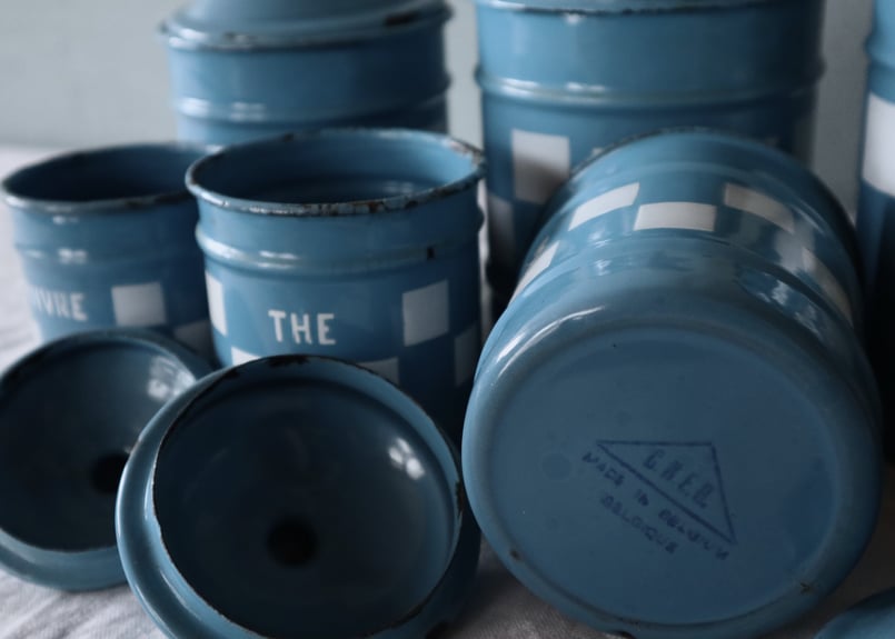 アンティークキャニスターCNEB BELGIQUE 6客セット Bleu avec motif