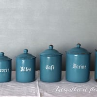 フランスアンティーク☆BF社ホーローキャニスター6P ホワイトローズバンド フランスアンティーク☆BF社ホーローキャニスター6P ホワイトローズ