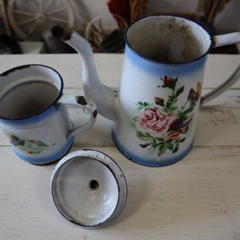 JAPY社アンティーク・ホーローポット2段（フラワー） | Antiquités et