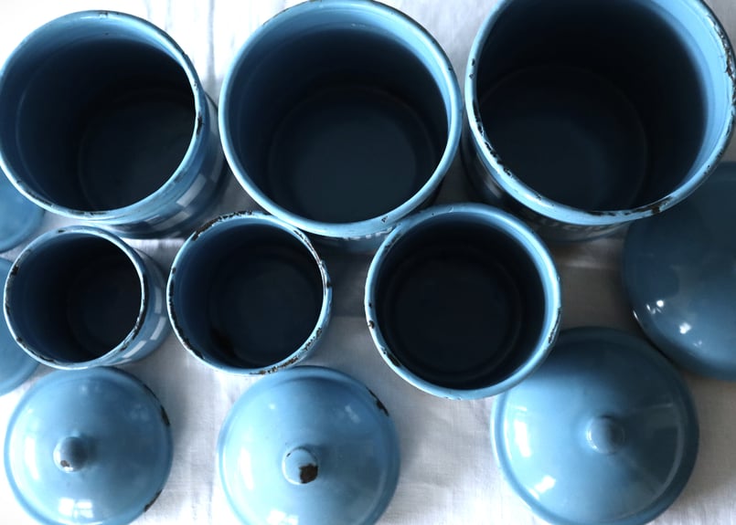 アンティークキャニスターCNEB BELGIQUE 6客セット Bleu avec motif