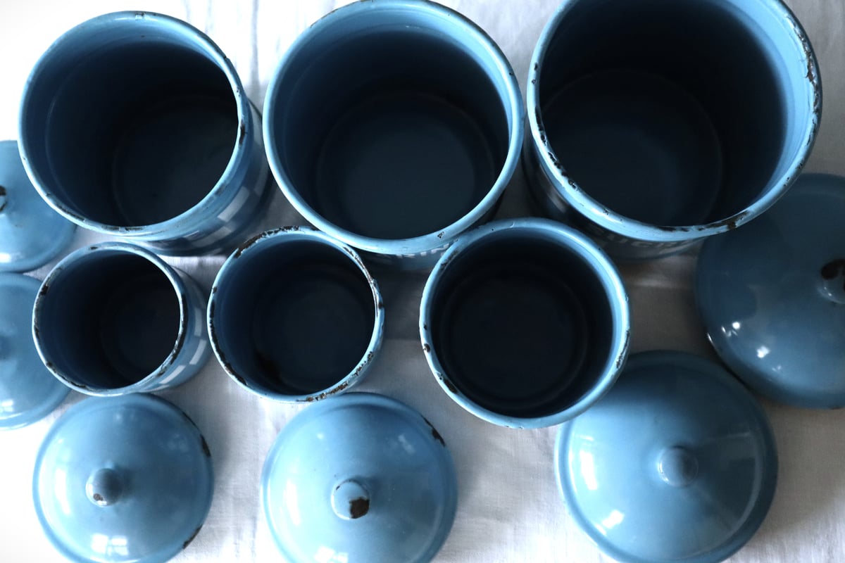 アンティークキャニスターCNEB BELGIQUE 6客セット Bleu avec motif