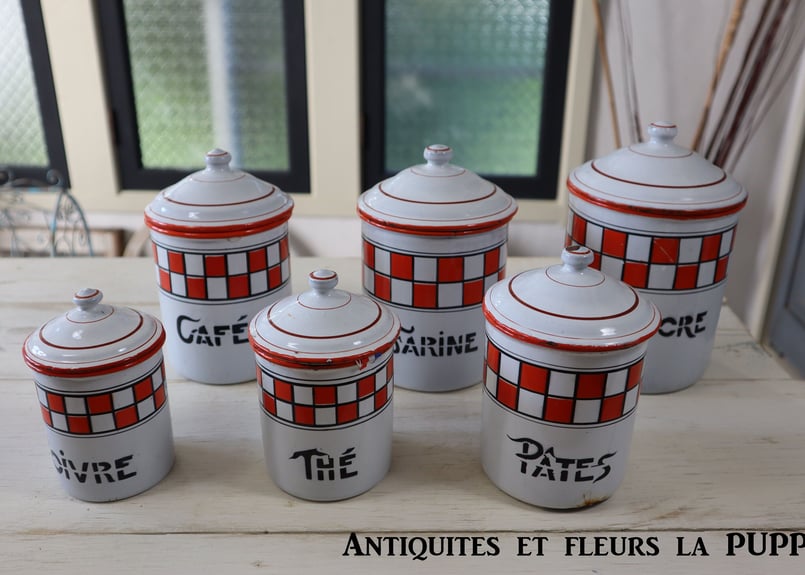 フランス アンティーク ホーロー キャニスター6個セット フランス