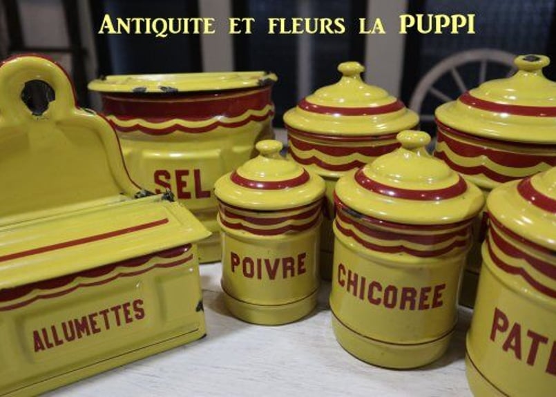 アンティークキャニスター6客+SEL缶セット フランスホーロー琺瑯