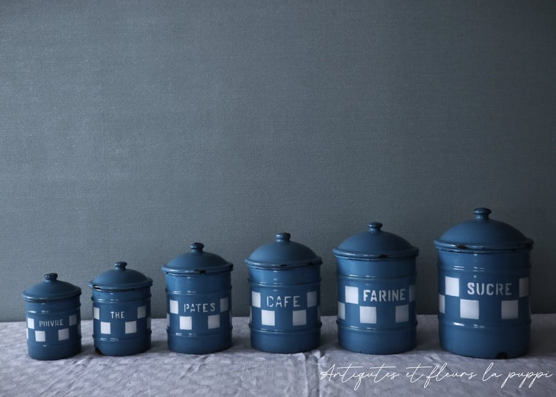アンティークキャニスターCNEB BELGIQUE 6客セット Bleu avec motif