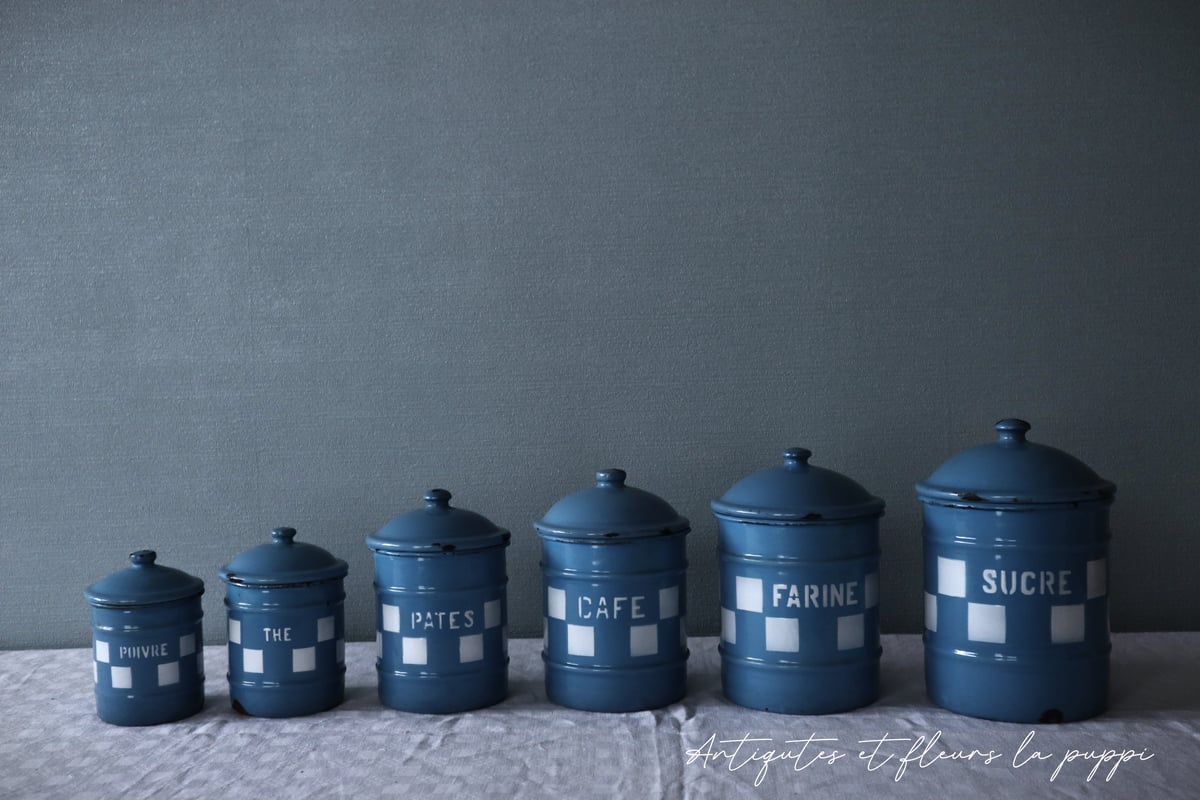 アンティークキャニスターCNEB BELGIQUE 6客セット Bleu avec motif
