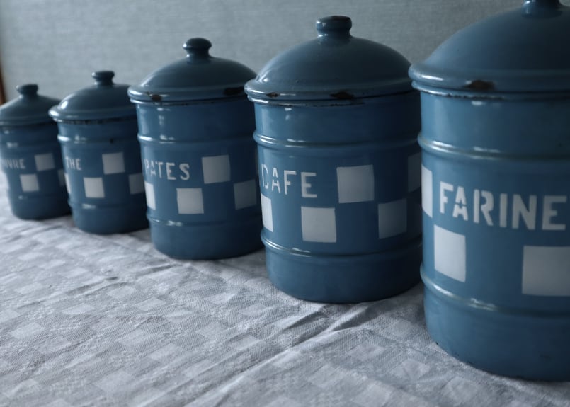 アンティークキャニスターCNEB BELGIQUE 6客セット Bleu avec motif