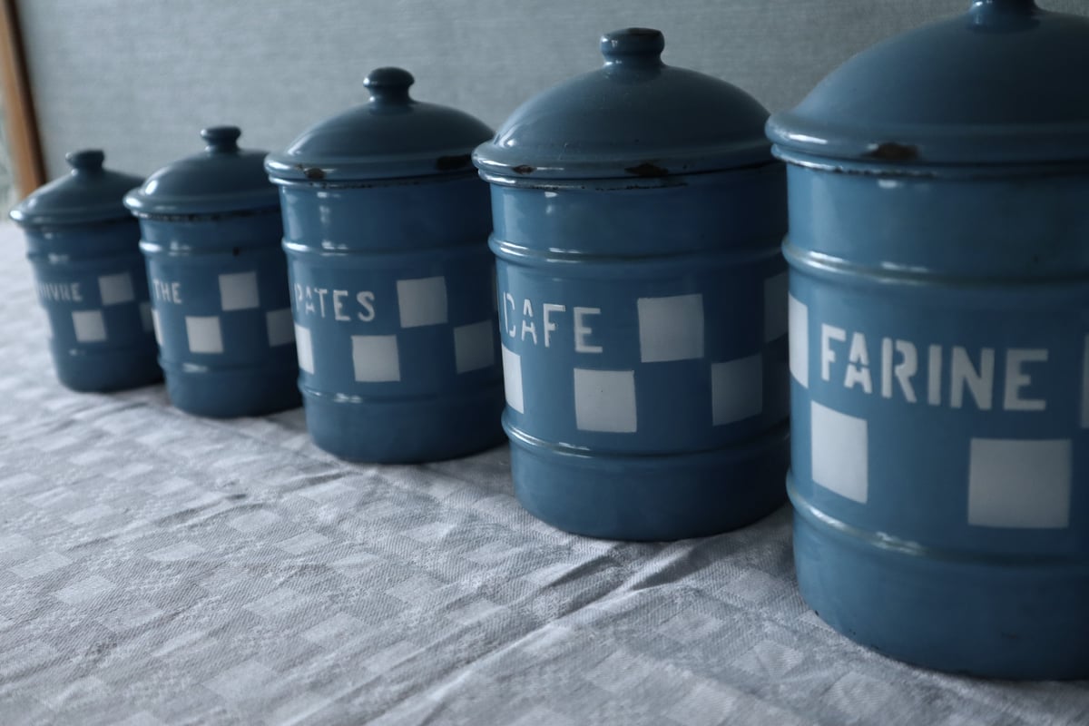 アンティークキャニスターCNEB BELGIQUE 6客セット Bleu avec motif