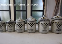 フランスアンティーク☆BF社ホーローキャニスター6P ホワイトローズバンド フランスアンティーク☆BF社ホーローキャニスター6P ホワイト