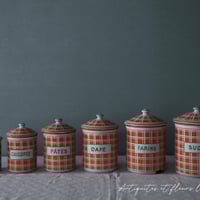 フランスアンティーク☆BF社ホーローキャニスター6P ホワイトローズバンド フランスアンティーク☆BF社ホーローキャニスター6P ホワイトローズ