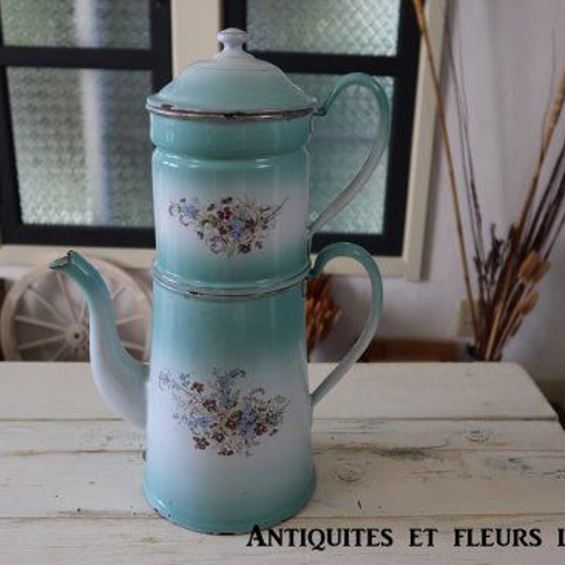 フランスから到着♪B&W社アンティーク・ホーローポット2段（フラワー