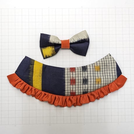 [3WAY Pet Collar] (Small) MEISEN SILK Vintage Kimono Fabric, Dogs, Cats ( bow tie, Apron, Bib)