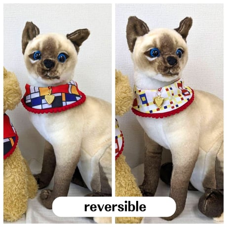 Art Series[Collars Cats, Dogs] Mondrian (Small) reversible apron with a locket charm, pet's ID tag