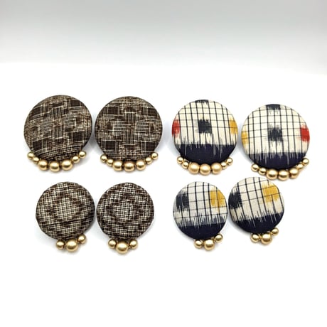 [Earrings]MEISEN SILK Vintage kimono, Fabric Covered Button, handmade, gold hematite beads