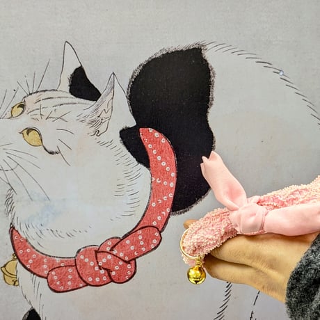 Ukiyoe style cat scrunchie collar with ribbon tie - Japanese Kimono Shibori Pink