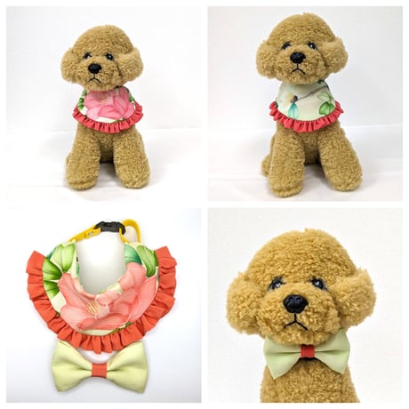 [3WAY Pet Collar]   (large) Vintage Kimono Fabric Collar for Dogs and Cats ( bow tie, Apron, Bib)