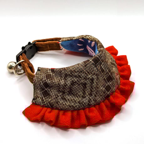 [3WAY Pet Collar] OSHIMA TSUMUGI Vintage Kimono Fabric, Dogs, Cats ( bow tie, Apron, Bib)
