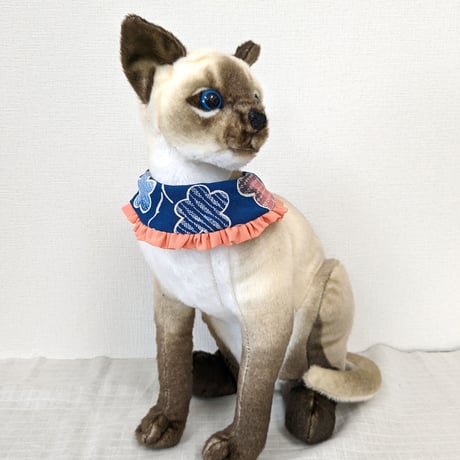 [3WAY Pet Collar]  Vintage Kimono Fabric Collar for Dogs and Cats ( bow tie, Apron, Bib) blue