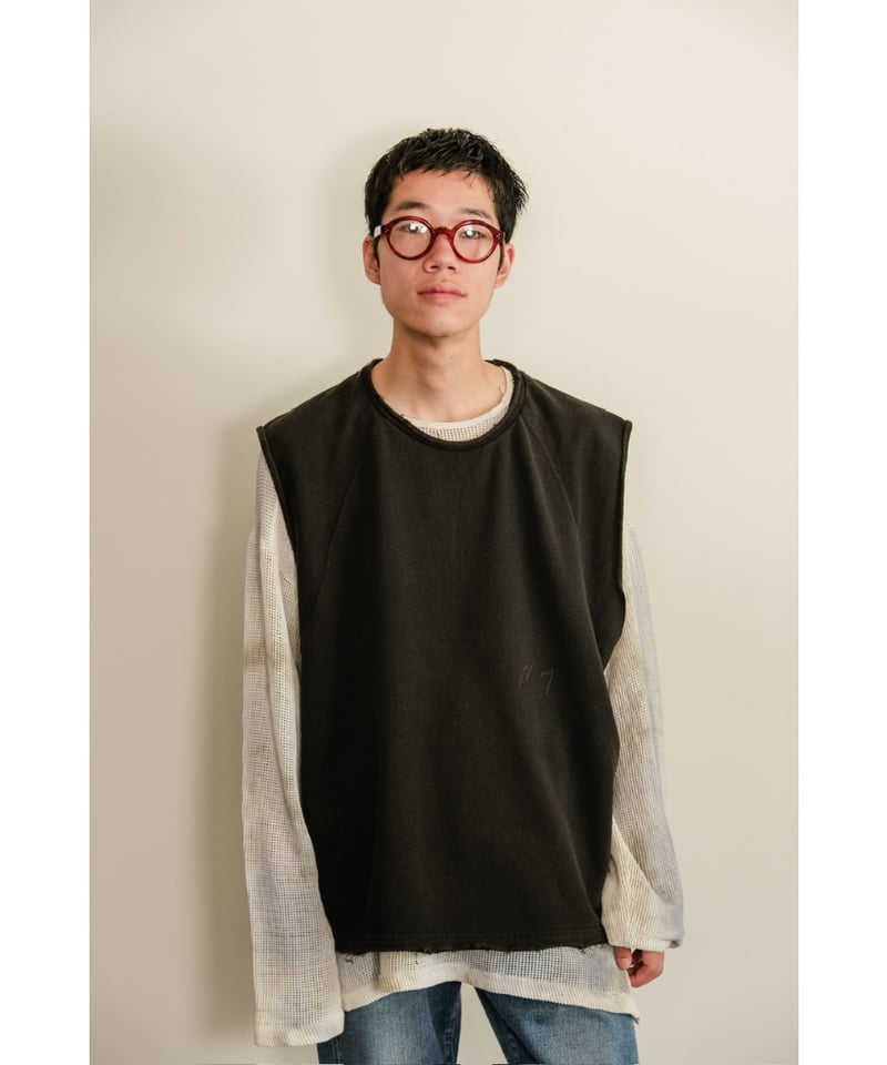 トップス ancellm SLEEVELESS AGING T-SHIRT ANCELLM - DAMAGE AGING T-SHIRT/SAX | NapsNote